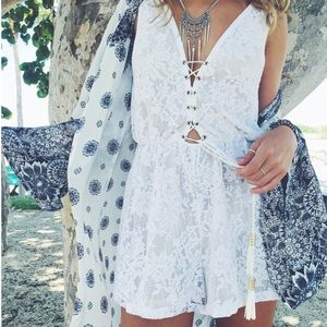LF white and cream lace & lace up romper